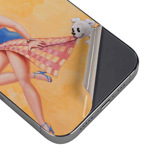 Betty Boop With Puppy Orange Background iPhone 14 Pro Max Skin