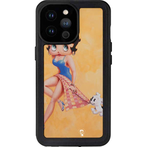 Betty Boop With Puppy Orange Background iPhone 14 Pro Max Waterproof Case