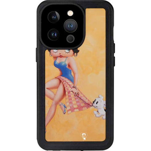 Betty Boop With Puppy Orange Background iPhone 14 Pro Waterproof Case