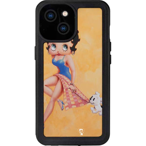 Betty Boop With Puppy Orange Background iPhone 15 Waterproof Case