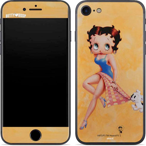 Betty Boop With Puppy Orange Background iPhone 8 Skin