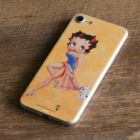 Betty Boop With Puppy Orange Background iPhone 8 Skin
