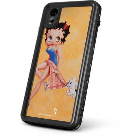 Betty Boop With Puppy Orange Background iPhone XR Waterproof Case