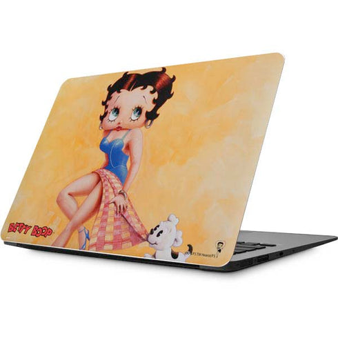 Betty Boop With Puppy Orange Background Apple MacBook Skin