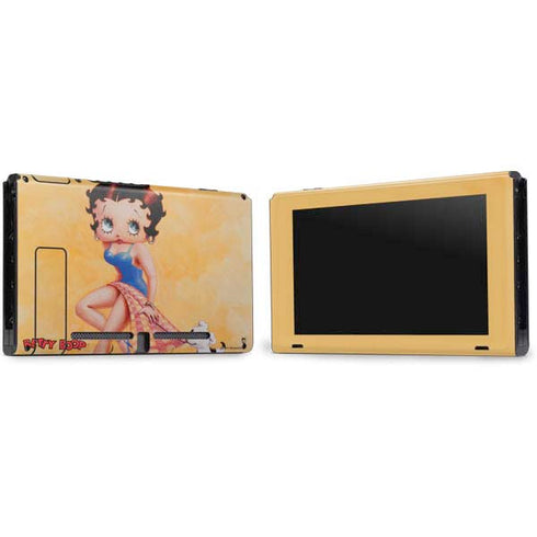 Betty Boop With Puppy Orange Background Nintendo Switch Bundle Skin