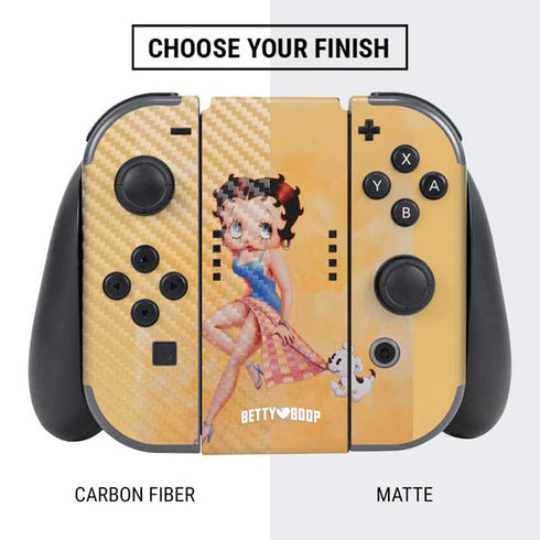 Betty Boop With Puppy Orange Background Nintendo Switch Bundle Skin