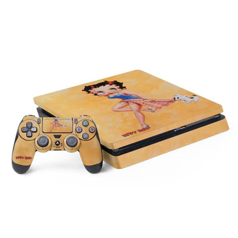 Betty Boop With Puppy Orange Background PS4 Slim Bundle Skin