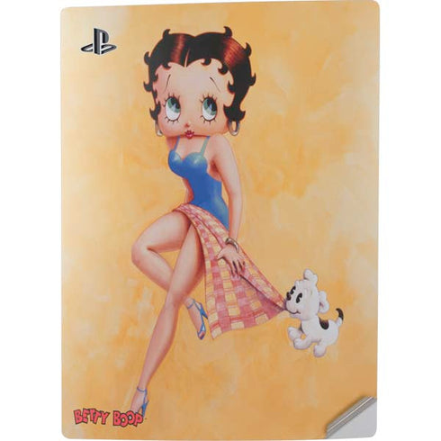 Betty Boop With Puppy Orange Background PS5 Digital Edition Console Skin