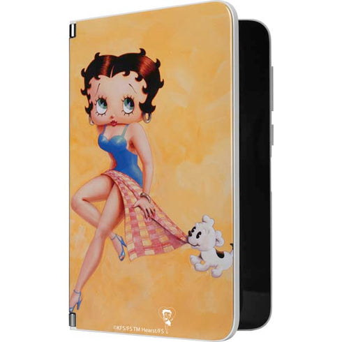 Betty Boop With Puppy Orange Background Surface Duo Skin