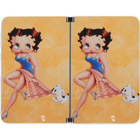 Betty Boop With Puppy Orange Background Surface Duo Skin