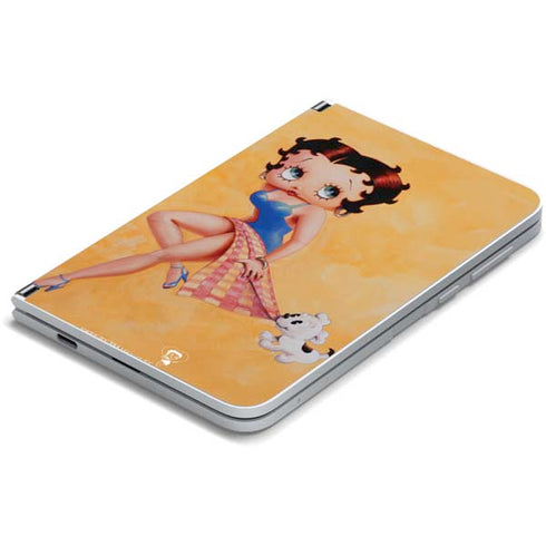 Betty Boop With Puppy Orange Background Surface Duo Skin