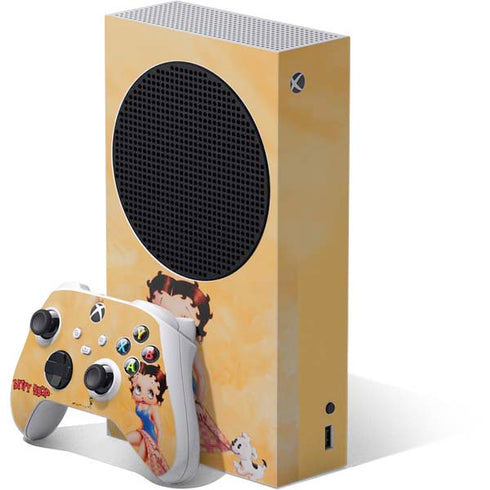 Betty Boop With Puppy Orange Background Xbox Series S Skins