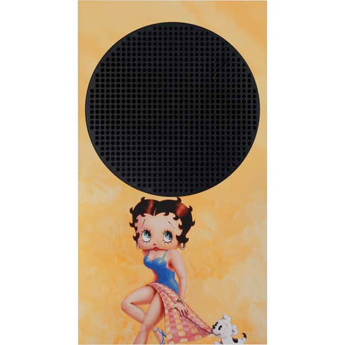 Betty Boop With Puppy Orange Background Xbox Series S Console Skin