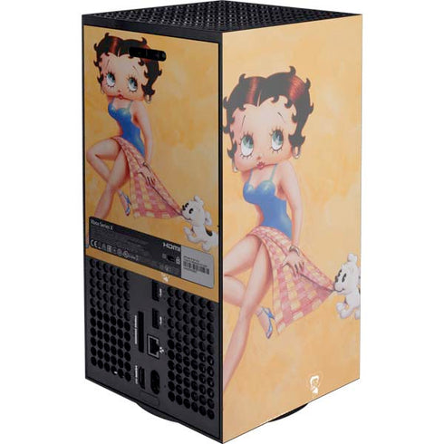Betty Boop With Puppy Orange Background Xbox Series X Console Skin