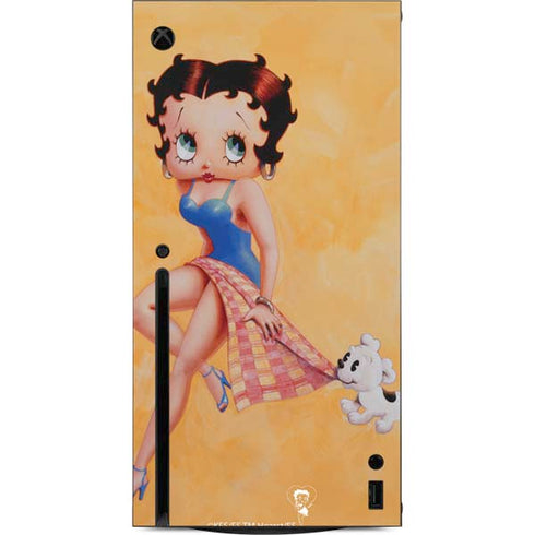 Betty Boop With Puppy Orange Background Xbox Series X Console Skin