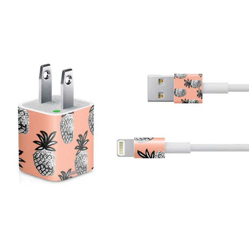 Bouffants and Broken Hearts Gray Scale Pineapple iPhone Charger (5W USB) Skin
