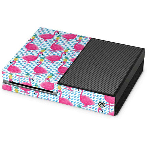 Bouffants and Broken Hearts Party Flamingos Xbox One Console Skin