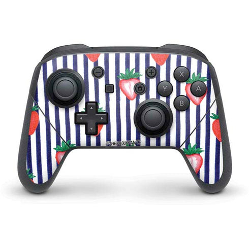 Bouffants and Broken Hearts Strawberries and Stripes Nintendo Switch Pro Controller Skin