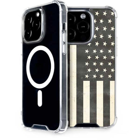 Black & White USA Flag iPhone 15 Pro MagSafe Case
