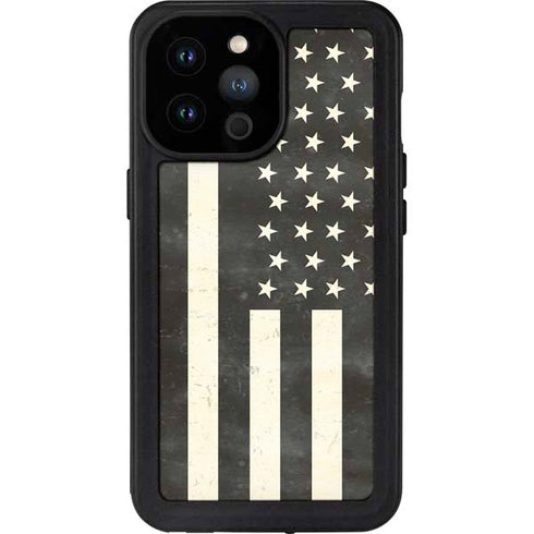 Black & White USA Flag iPhone 14 Pro Max Waterproof Case