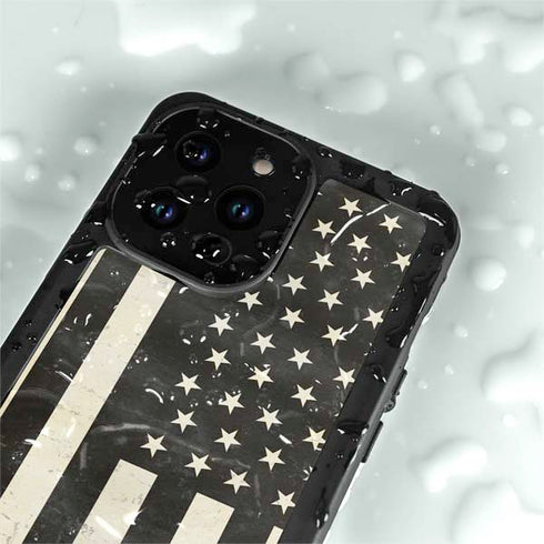 Black & White USA Flag iPhone 14 Pro Waterproof Case