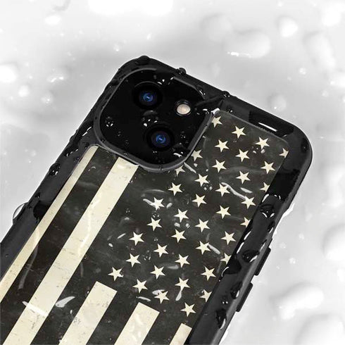 Black & White USA Flag iPhone 15 Plus Waterproof Case