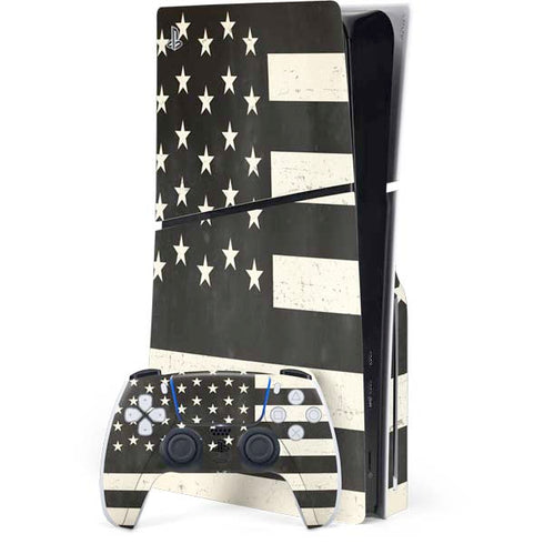 Black & White USA Flag PS5 Slim Disk Bundle Skin