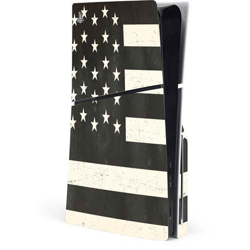 Black & White USA Flag PS5 Slim Disk Console Skin