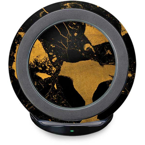 Black and Gold Scattered Marble Fast Charge Wireless Charging Stand Skin