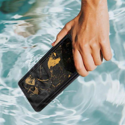 Black and Gold Scattered Marble Galaxy Note 10 Waterproof Case
