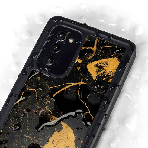 Black and Gold Scattered Marble Galaxy Note20 5G Waterproof Case