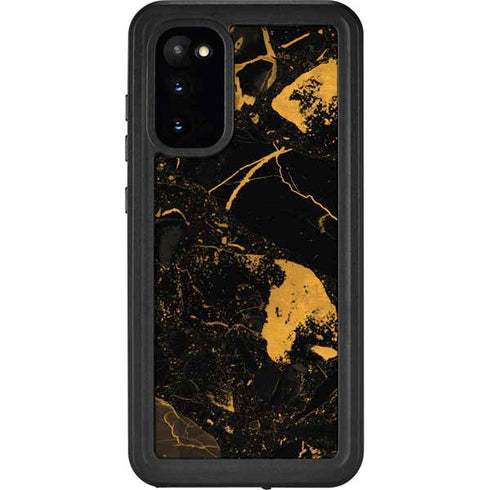 Black and Gold Scattered Marble Galaxy S20 Waterproof Case