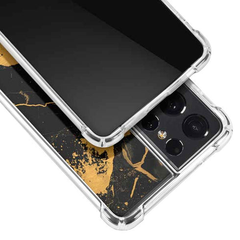 Black and Gold Scattered Marble Galaxy S21 Ultra 5G Clear Case