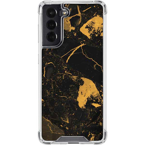 Black and Gold Scattered Marble Galaxy S22 Clear Case