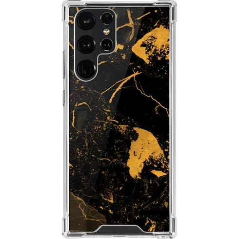 Black and Gold Scattered Marble Galaxy S22 Ultra Clear Case