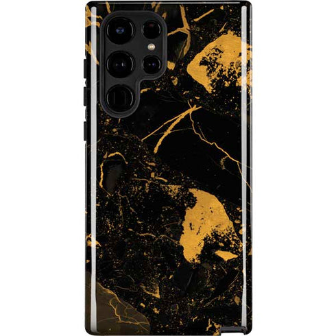 Black and Gold Scattered Marble Galaxy S22 Ultra Pro Case