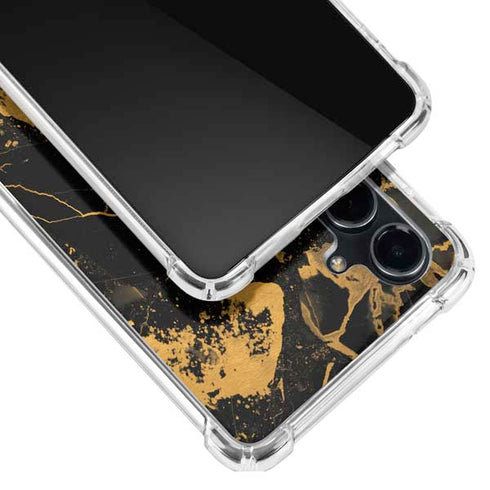 Black and Gold Scattered Marble Galaxy S23 FE Clear Case
