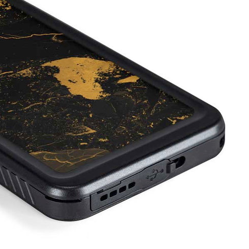 Black and Gold Scattered Marble Galaxy S23 Plus Waterproof Case