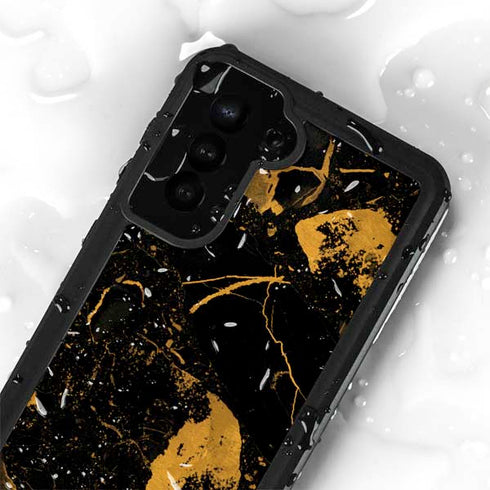 Black and Gold Scattered Marble Galaxy S23 Plus Waterproof Case