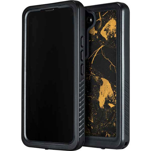 Black and Gold Scattered Marble Galaxy S23 Waterproof Case