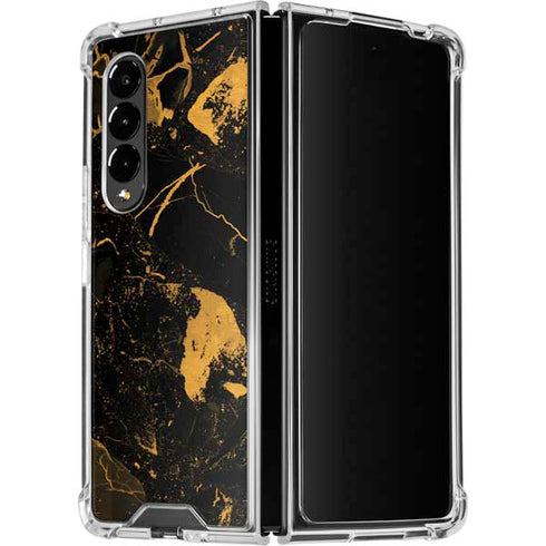 Black and Gold Scattered Marble Galaxy Z Fold4 5G Clear Case