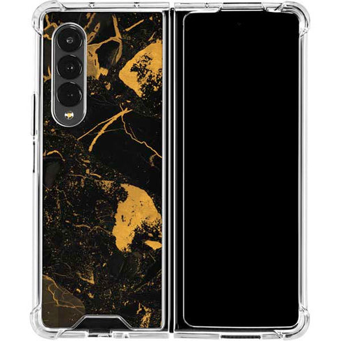 Black and Gold Scattered Marble Galaxy Z Fold4 5G Clear Case
