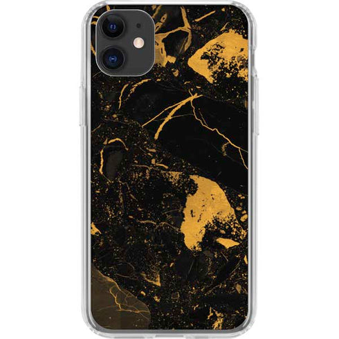 Black and Gold Scattered Marble iPhone 11 Clear Case