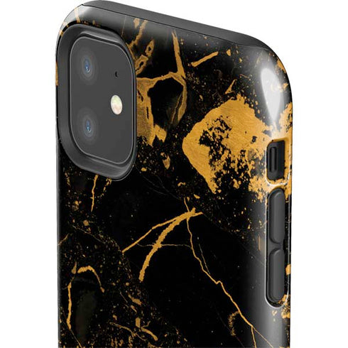Black and Gold Scattered Marble iPhone 11 Impact Case