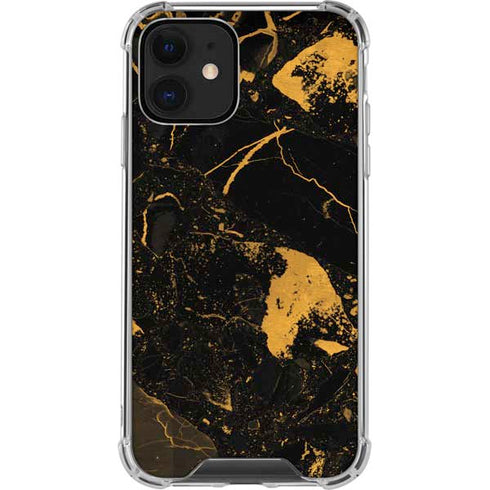 Black and Gold Scattered Marble iPhone 12 Clear Case