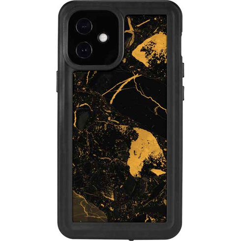 Black and Gold Scattered Marble iPhone 12 Mini Waterproof Case