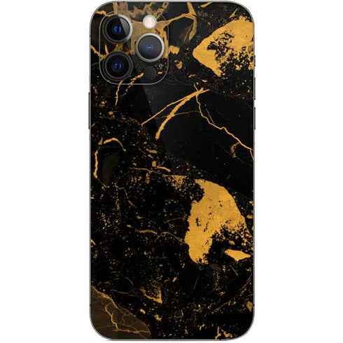 Black and Gold Scattered Marble iPhone 12 Pro Skin