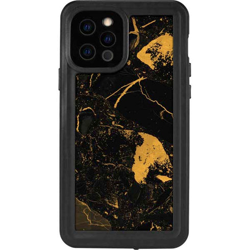 Black and Gold Scattered Marble iPhone 12 Pro Waterproof Case