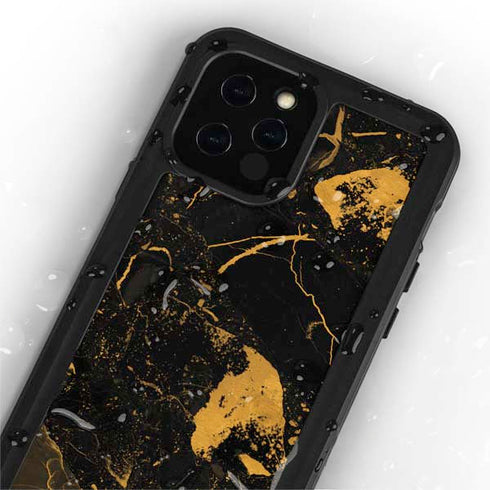 Black and Gold Scattered Marble iPhone 12 Pro Waterproof Case
