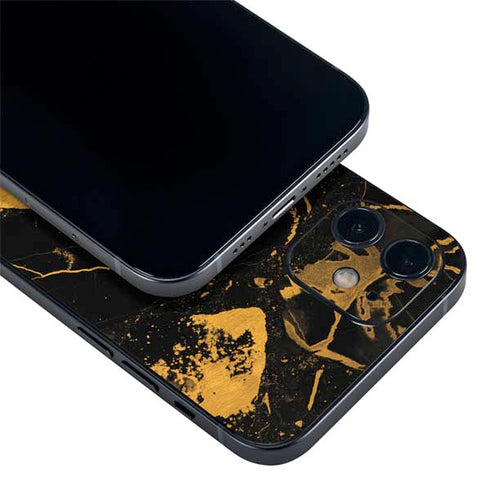 Black and Gold Scattered Marble iPhone 12 Skin